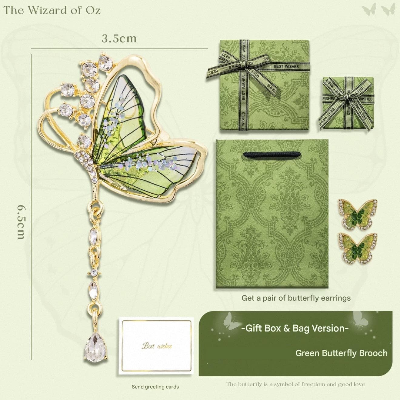 Green Butterfly Brooch - Green Enamel Crystal Tassel Pin - Alloy Jewelry