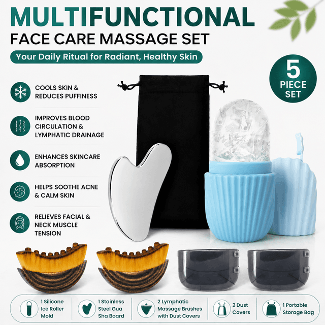 Multifunctional Skincare & Massage Kit with 80 ml Blue Silicone Facial Ice