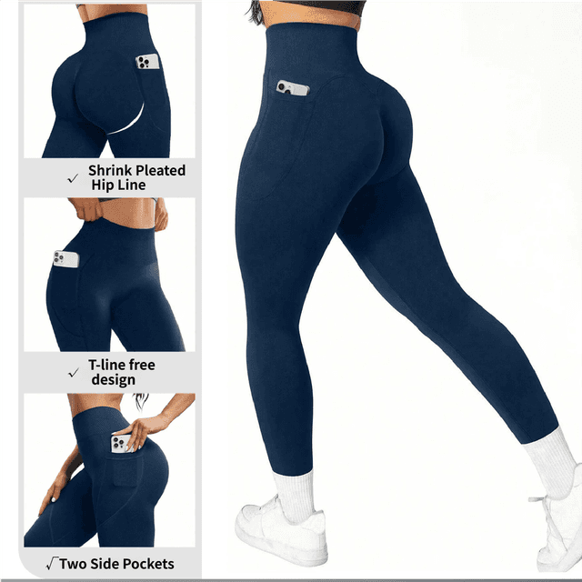 S Size Black Breathable High-Waist Ruched Butt-Lift Yoga Leggings - Dual