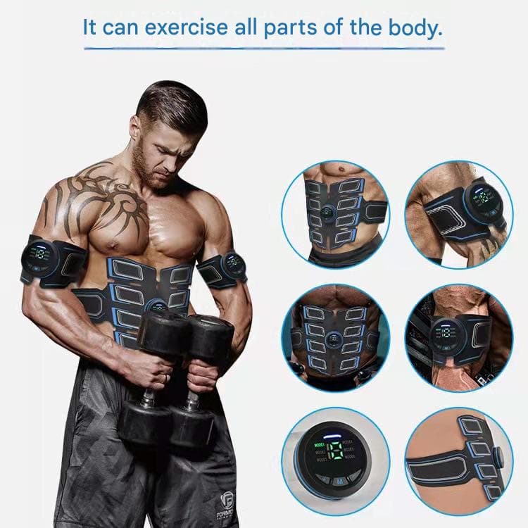 Blue EMS Muscle Stimulator Belt Set - Rechargeable Abdominal Toning Trainer