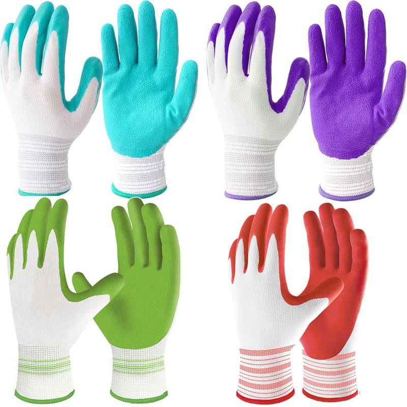 4-Pair Red, green, blue, purple Gardening Gloves with Breathable Latex