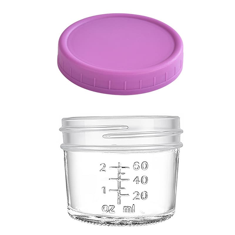 Purple lid 4oz Glass Storage Jars with Leakproof Lids and Measurement Marks