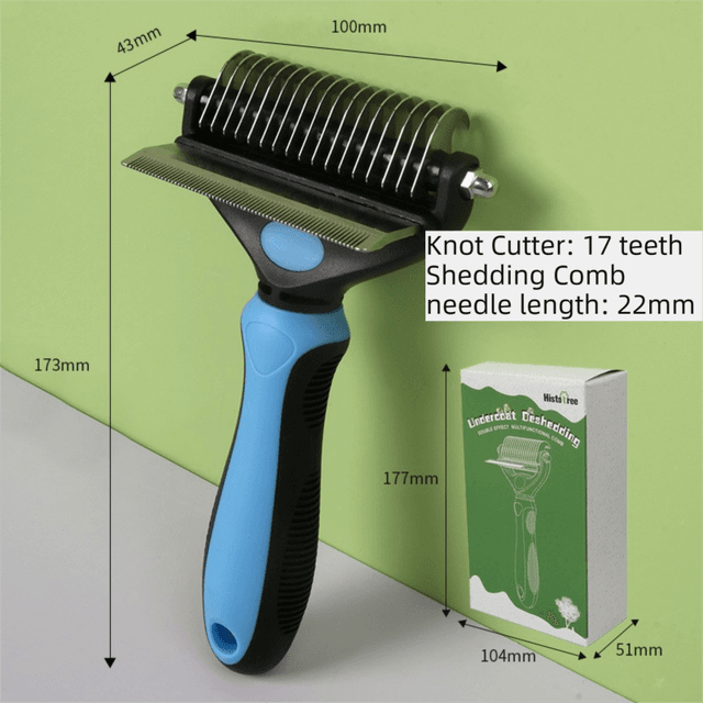 2-in-1 Blue Pet Knot Cutter Built in Shedding Comb for Dogs & Cats