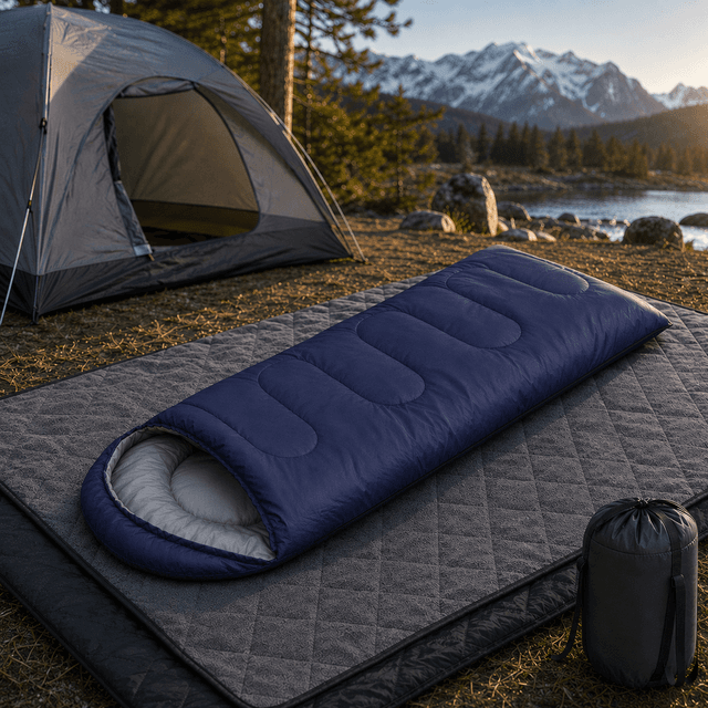 2-in-1 Winter Camping Warmth Kit with Carry Bag: 210 × 75 cm - 210 Navy Blue