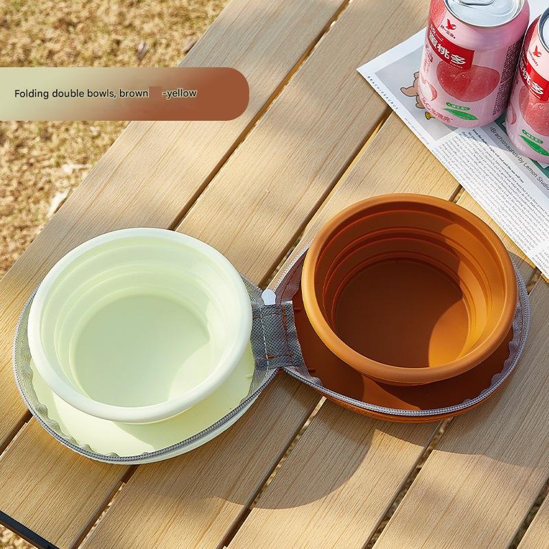 Brown and Yellow Portable Collapsible Silicone Pet Bowl - Food Grade