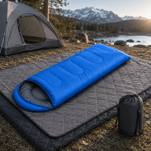 2-in-1 Winter Camping Warmth Kit with Carry Bag: 210 × 75 cm - Blue Sleeping