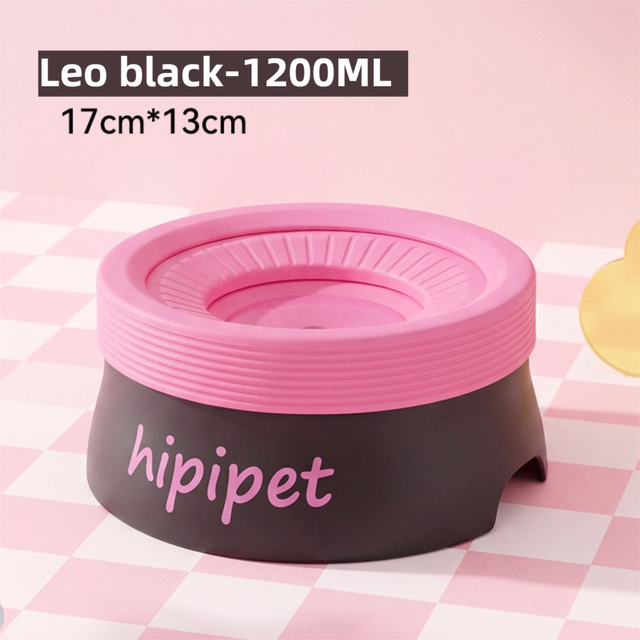 Leo Black 1200 ml Large No Spill Slow Water Dog Bowl, Pet Water Feeder