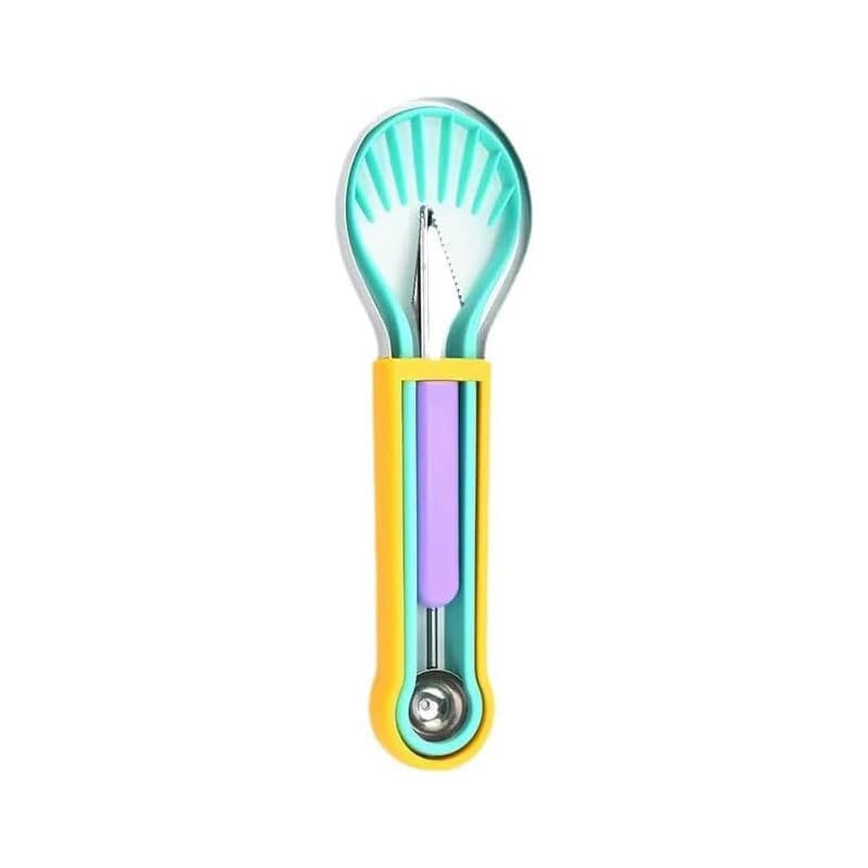2-Piece Fruit Carving Tool Set Melon Baller Scoop - Yellow, blue and purple