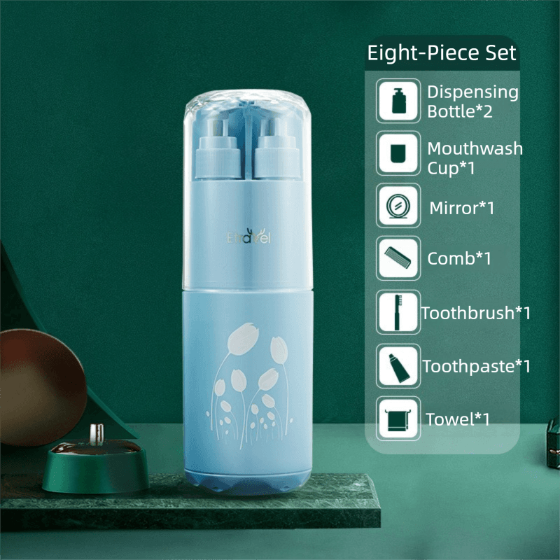 Blue Deluxe 8-in-1 Travel Toiletry Set - Portable All-in-One Toothbrush