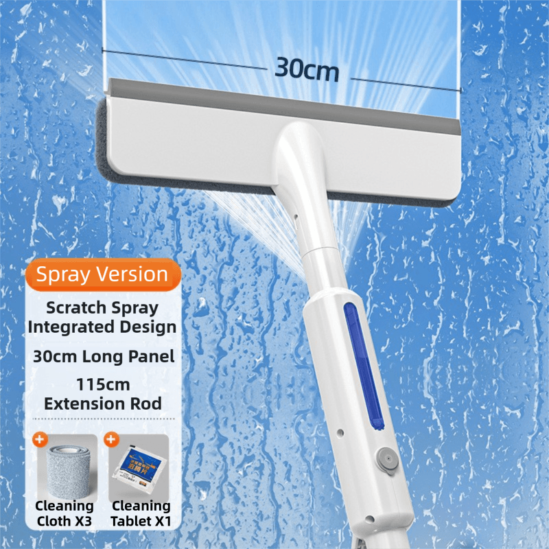 3-in-1 Spray Window Squeegee with 30 cm Clean-Panel & 115 cm Extension Pole
