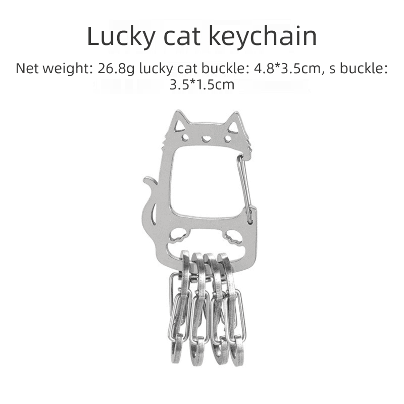 2-Pcs Lucky Cat Stainless Steel Keychain with S-Hooks - & Portable