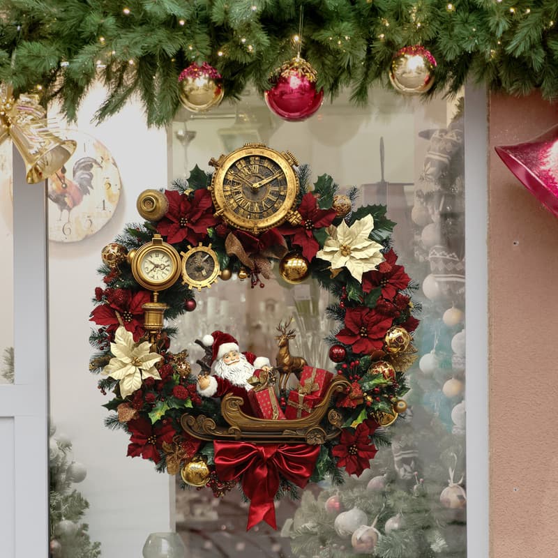 10-Piece Festive Christmas Wreath PVC Wall Sticker with Santa, Reindeer