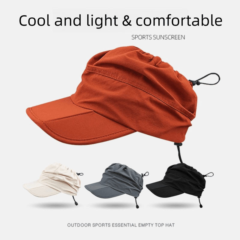 Black Foldable Packable Visor Cap for Women, Quick Dry Outdoor Running Sport
