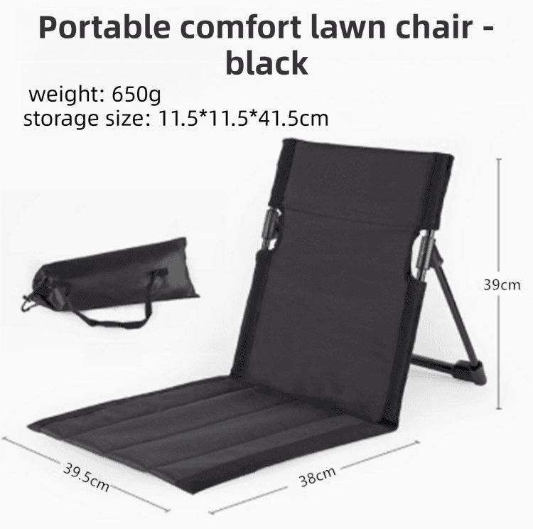 Black Portable Folding Camping Chair with Backrest & Storage-Bag