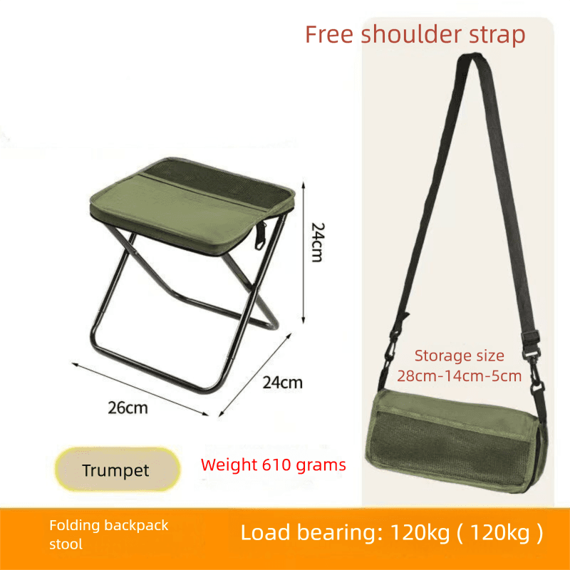Green Portable Folding Backpack Stool with Carrying Case - Compact - Small