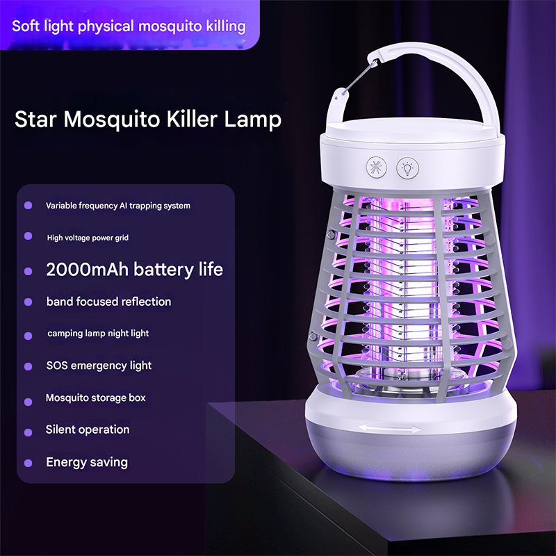 White Rechargeable 3-in-1 Bug Zapper Lantern - Portable UV Mosquito Killer