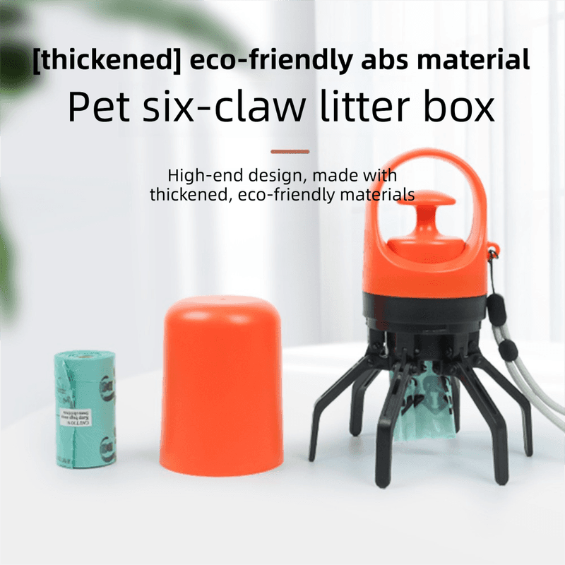 Orange Foldable 6-Claw Pet Pooper Scooper with Integrated Waste Bag