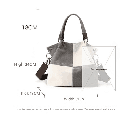 Red Women's Canvas Patchwork Tote Bag Large Capacity Shoulder Handbag Fits