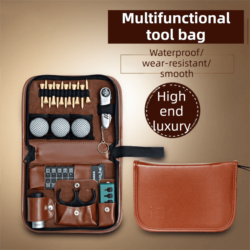 Black PU Leather Golf Accessory Organizer - Professional Golf Tool Kit Empty