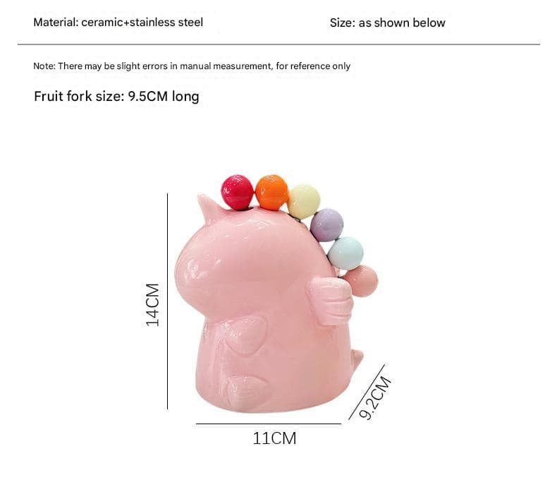 Unicorn Ceramic Fruit Fork Holder Set - Includes Stainless Steel - White