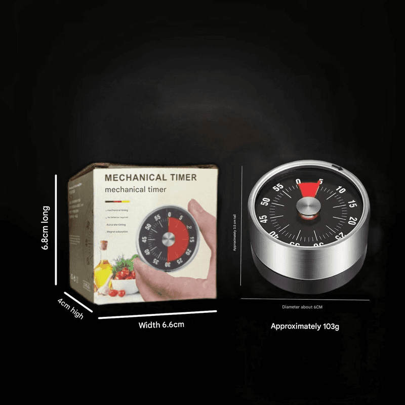 Black Stainless Steel Magnetic Kitchen Timer - 60 Minute Mechanical