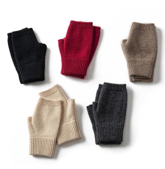 Beige Color Block Cashmere Fingerless Gloves for Women Autumn Winter Outdoor