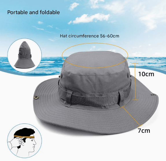 Khaki Foldable Wide Brim Sun Hat Unisex Bucket Safari Cap Adjustable 56-60