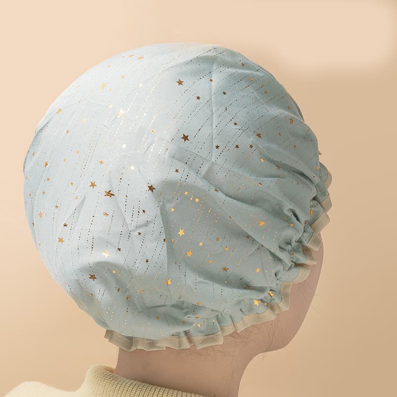 3 Pack The light green of the starry sky Double Layer Shower Cap for Women