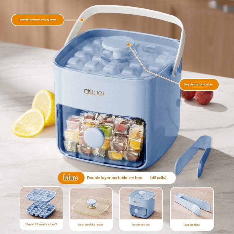 Blue Innovative Press-Release Ice Cube Maker - Dual Layer Trays - 48 Cubes