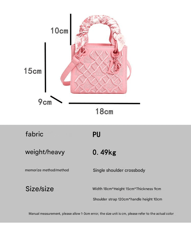 Embossed PU Leather Handbag with Scarf Detail - Versatile Top-Handle - Black
