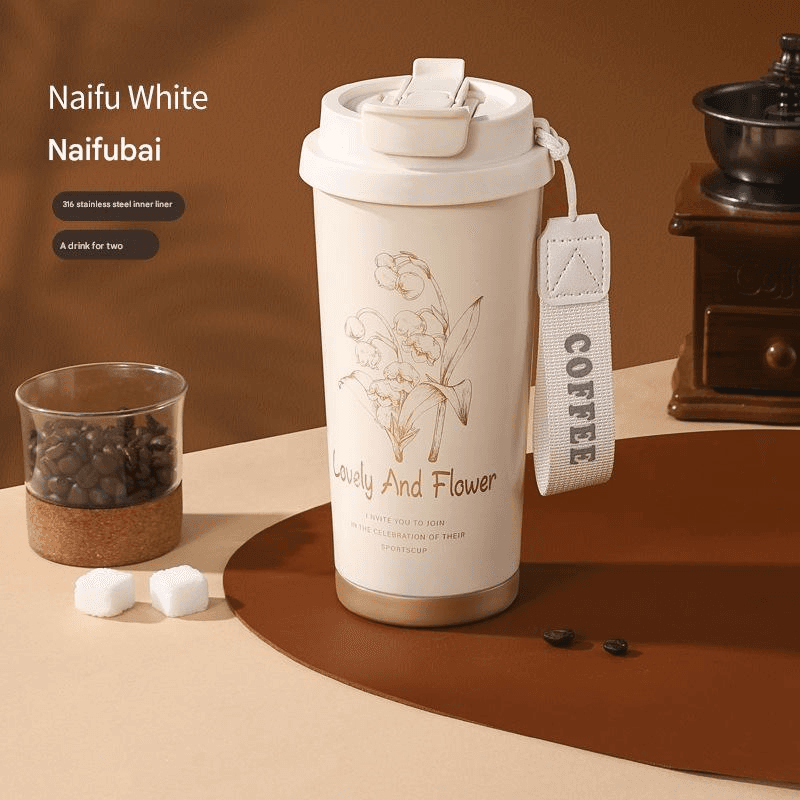 White 316 Stainless Steel Insulated Coffee Tumbler 500 ml with Dual-Use Lid