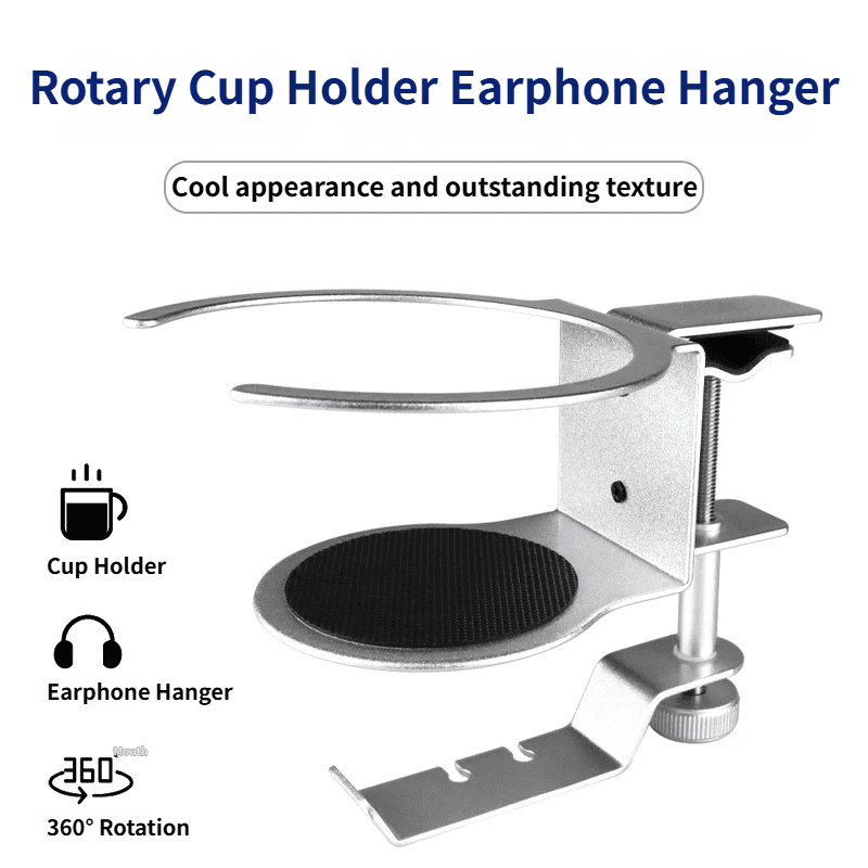 2-in-1 Under-Desk Metal Headphone Hanger & Anti-Spill Cup Holder - No-Drill