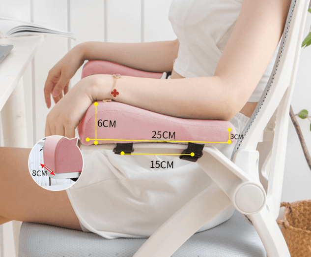 A pair of Memory Foam Chair Armrest Pads Curved Elbow Support Cushion Pink