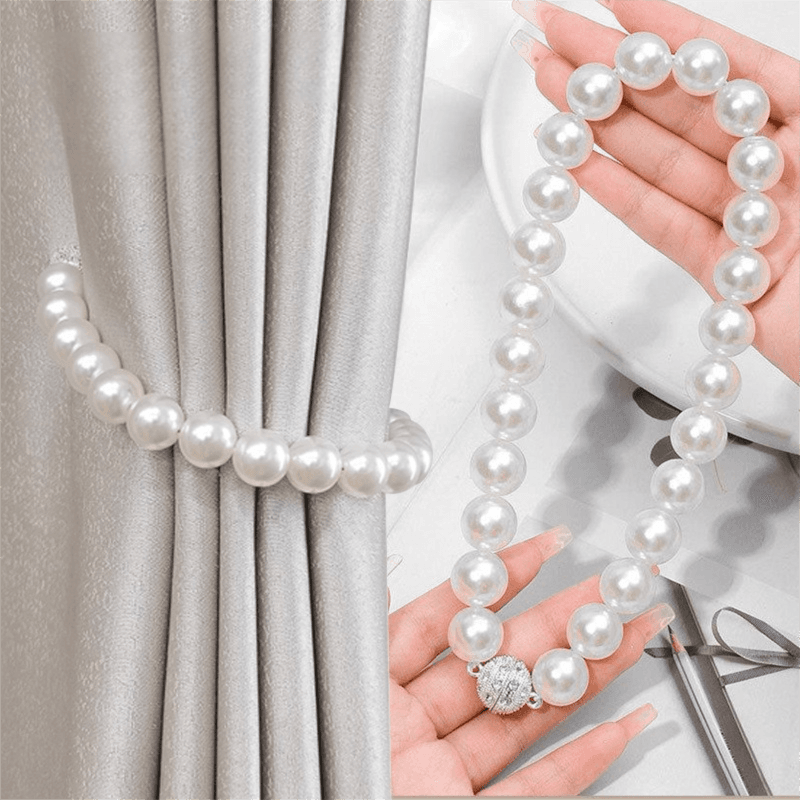 3-Pair Magnetic Pearl Curtain Tiebacks（25 cm） - No-Drill ABS Bead Holdback