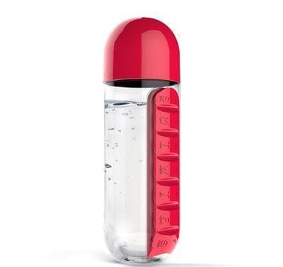 2-Piece 2-in-1 Water Bottle with 7-Day Pill Organizer - 600 ml - Red