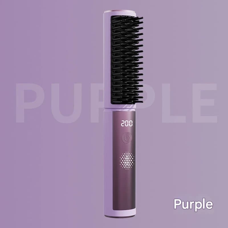 Cordless Hair Straightener Comb - 4 Temperature Settings, USB-C - Purple
