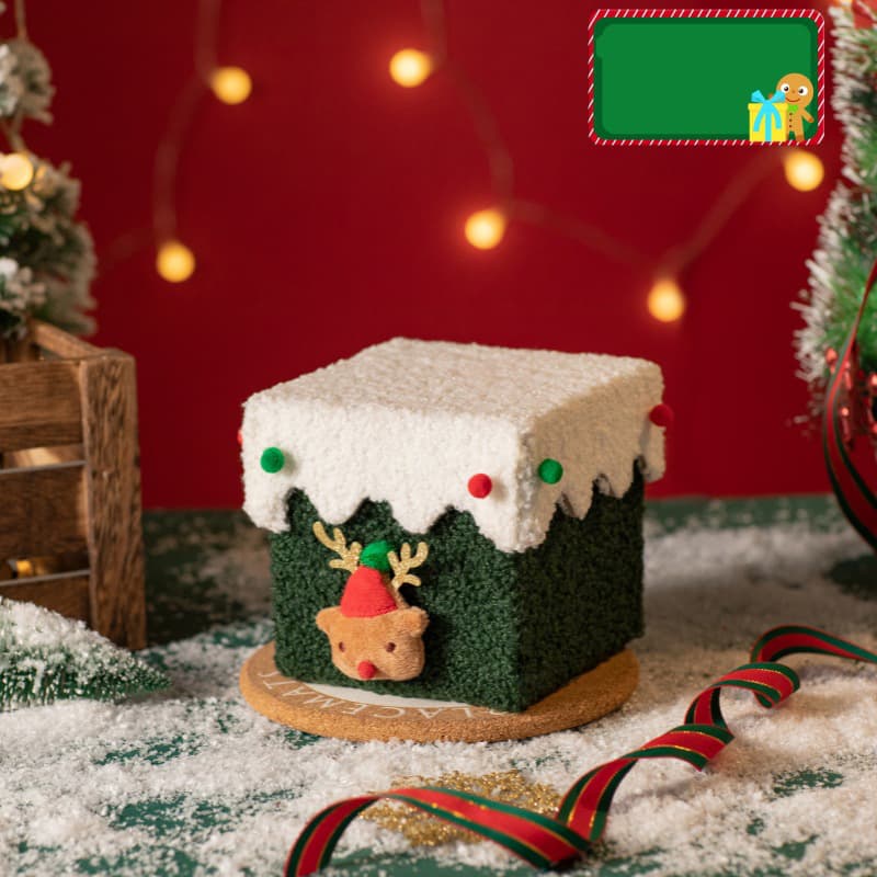 White and Green Luxe Plush Christmas Gift Box - Decorative - White Green