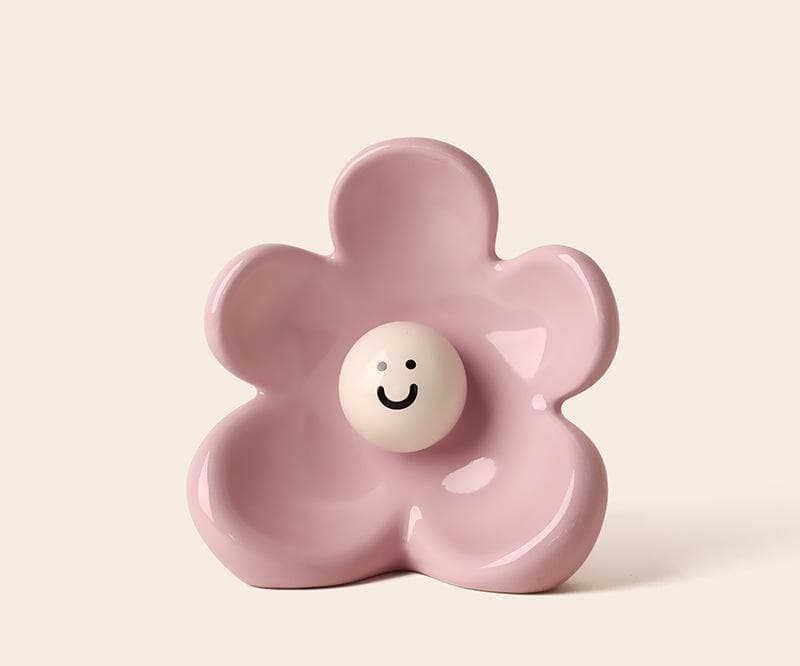 Artistic Floral Smiling Face Vase - Modern Ceramic Decor with Gloss - Pink