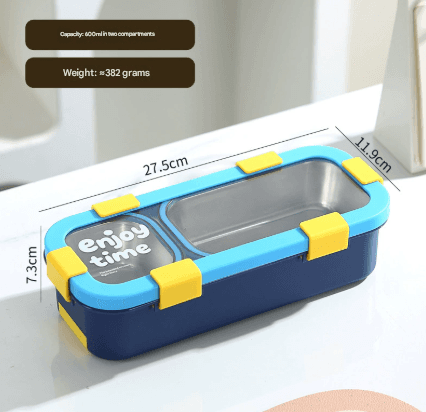 Blue 2-Compartment Stainless Steel Lunch Box - 600 ml Leak-Proof Bento Box