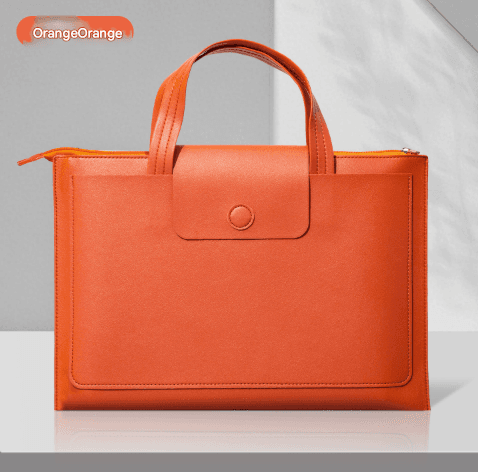 Orange PU Leather Handheld Document Bag - Professional A4 File Organizer