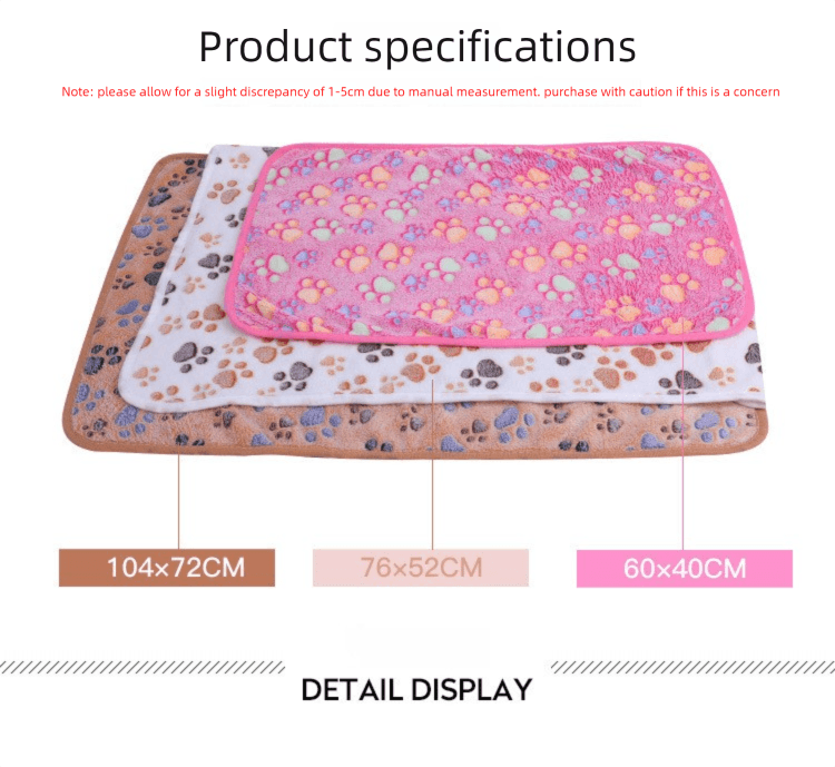 Brown Pet Blanket Set - Plush Paw Print Design, 3-Piece Pack (S/M/L Sizes)