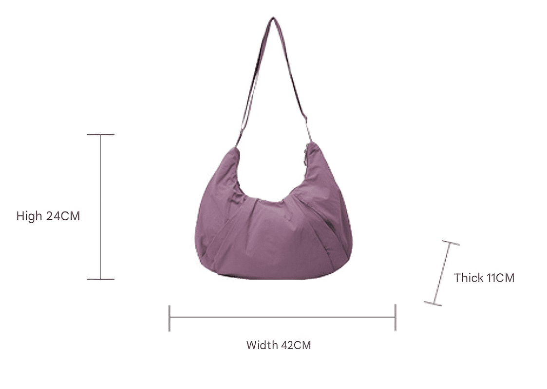 Black Lightweight Crescent Crossbody Bag - Slouchy Nylon Hobo Purse