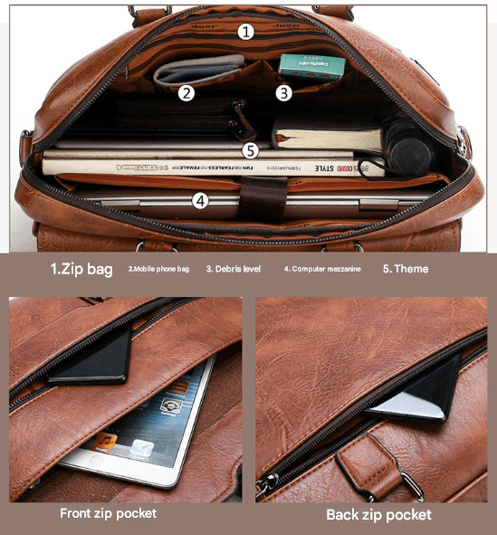 Brown Men's PU Leather Briefcase - Vintage Style Laptop Messenger Bag