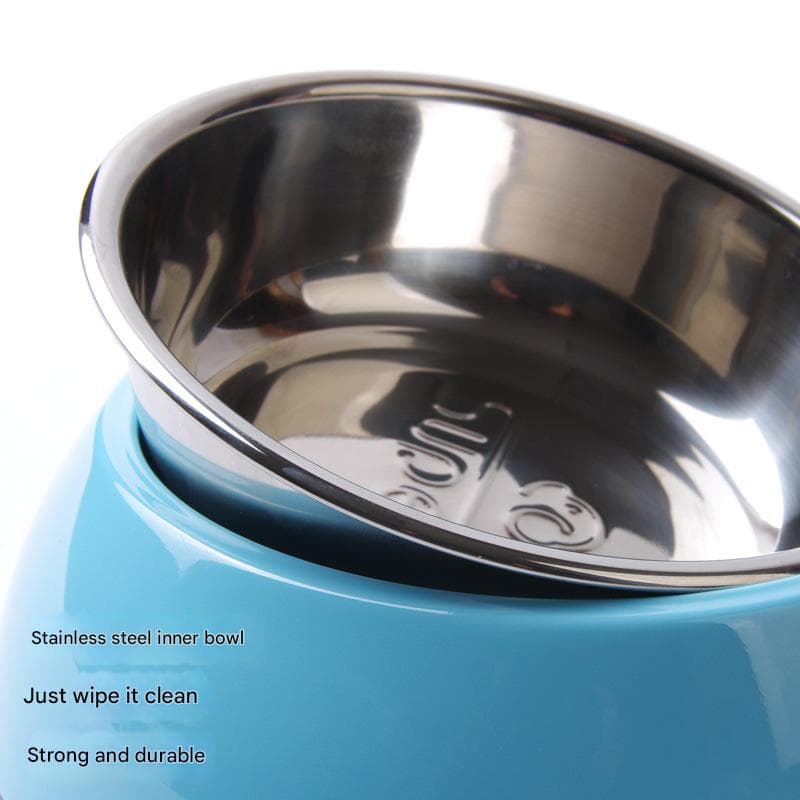Elevated Pet Feeding Bowl with Stainless Steel Inner - Promotes - Blue