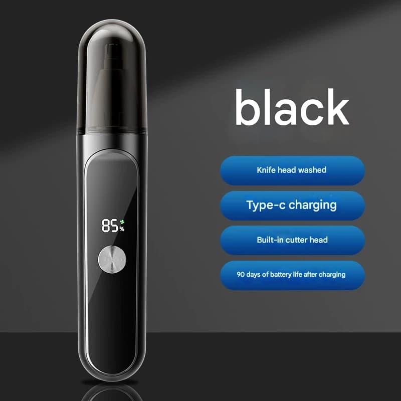 Electric Nose & Ear Hair Trimmer - USB-C Rechargeable, LED Display - Black