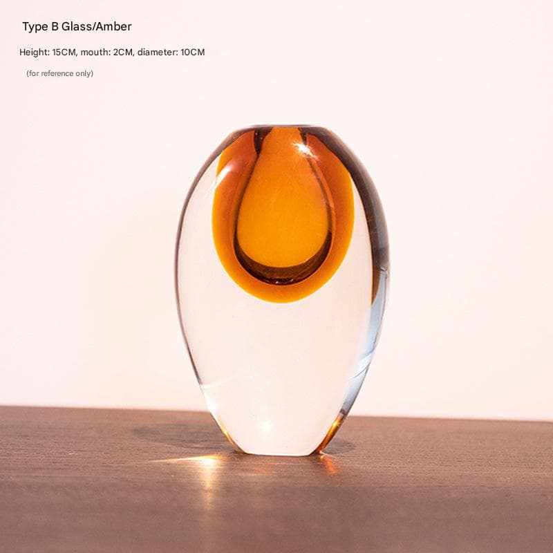Artistic Teardrop Glass Vase - Handcrafted Glazed Finish - Amber