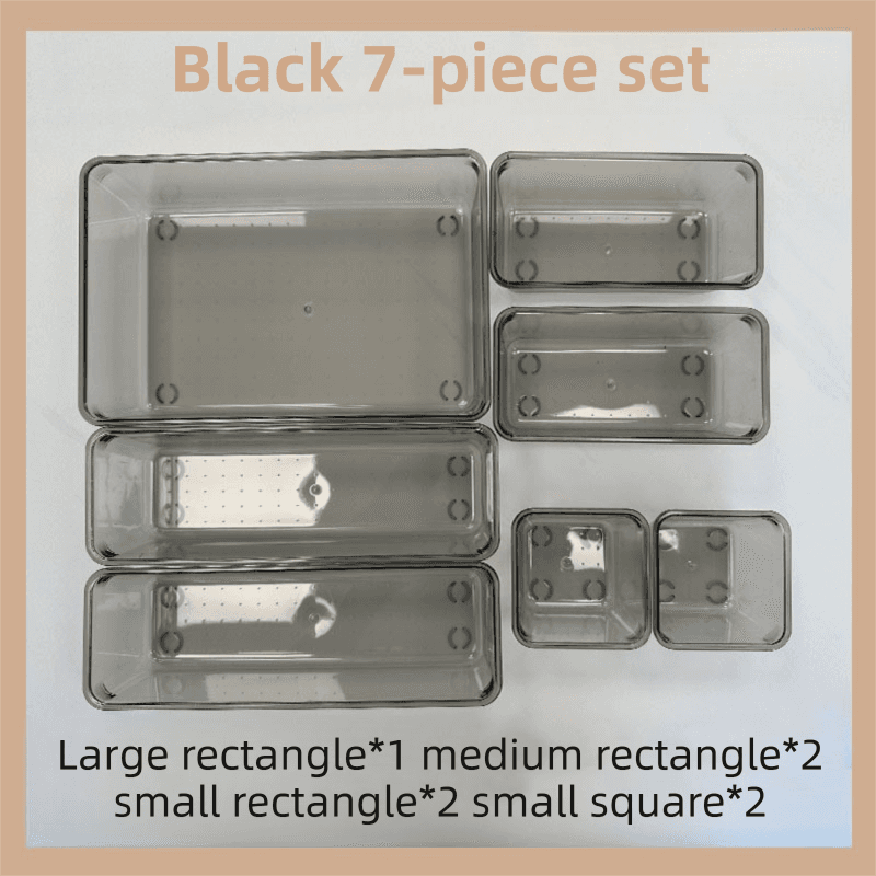 7-Piece Black Transparent Stackable Organizer Set - 4-Size Versatile Desktop