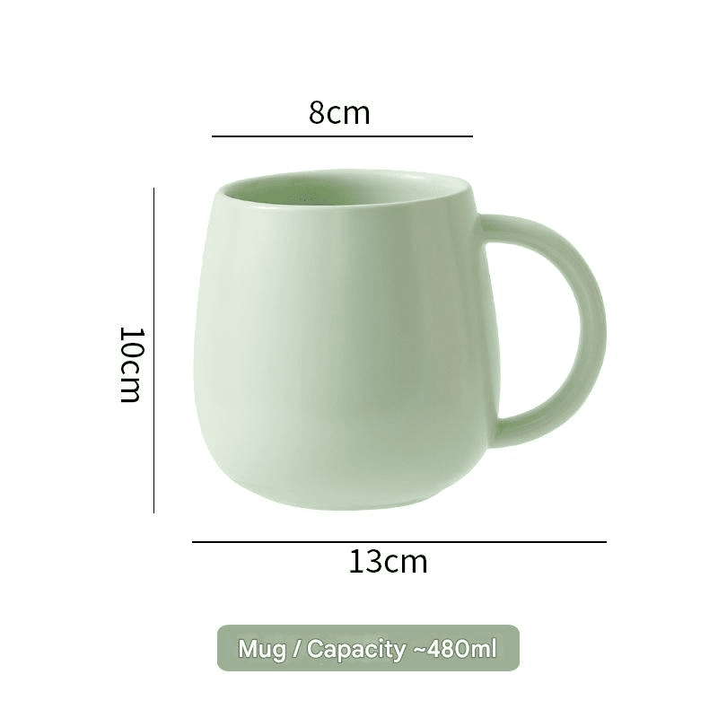 Green Macaron Ceramic Coffee Mug Set - 500 ml Large Capacity Belly Cup