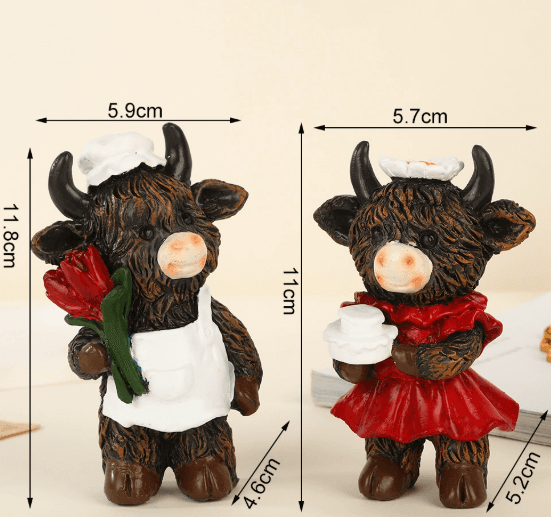 Ox Figurine Decor - Rose Flower Bull Desktop Ornament, Zodiac Craft Gift