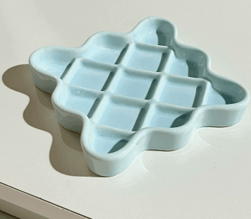 Blue Ceramic Slow Feeder Licking Plate for Cats and Dogs - Raised